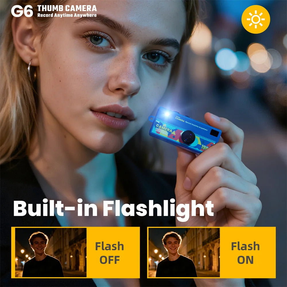 G6 Digital Camera 1080P Thumb Mini Keychain Camera Very Small Camcorder Video Recorder with Flash MultiColor Retro Style for Kid Zpaxo