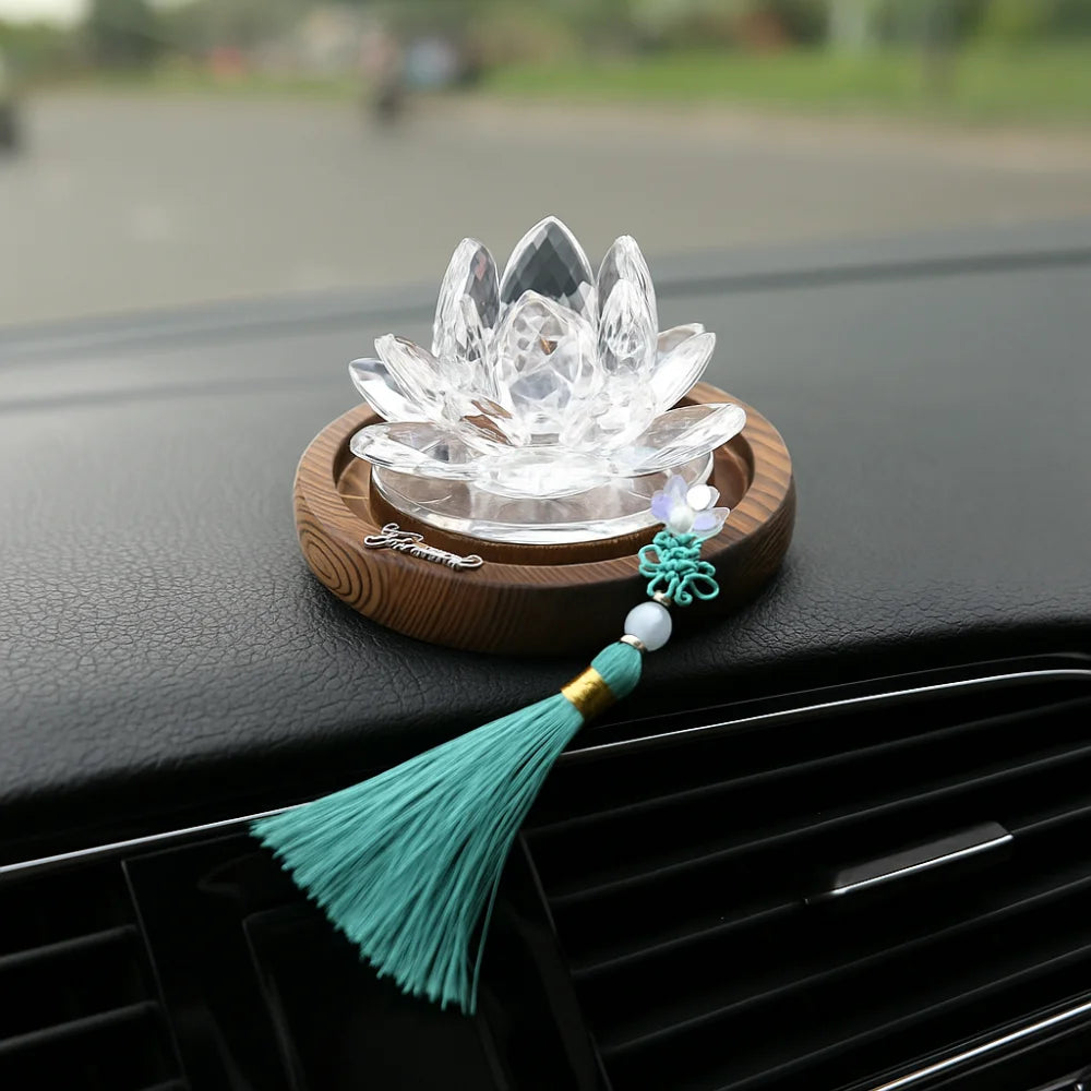Good Luck Lotus Crystal Car Ornament Realistic Chinese Center Console Zpaxo