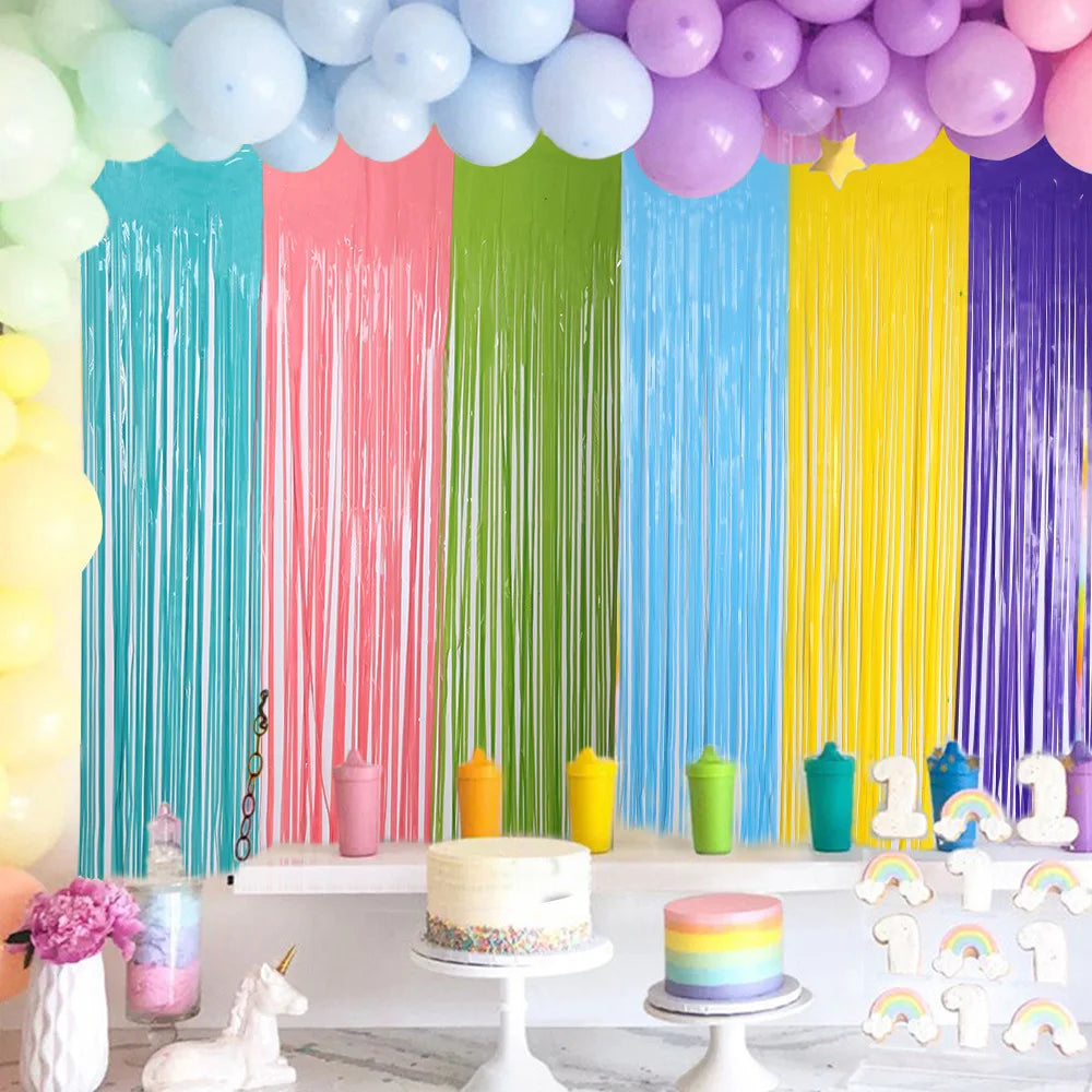 Pastel Fringe Foil Curtain Macaron Curtains Photo Booth Backdrop Zpaxo