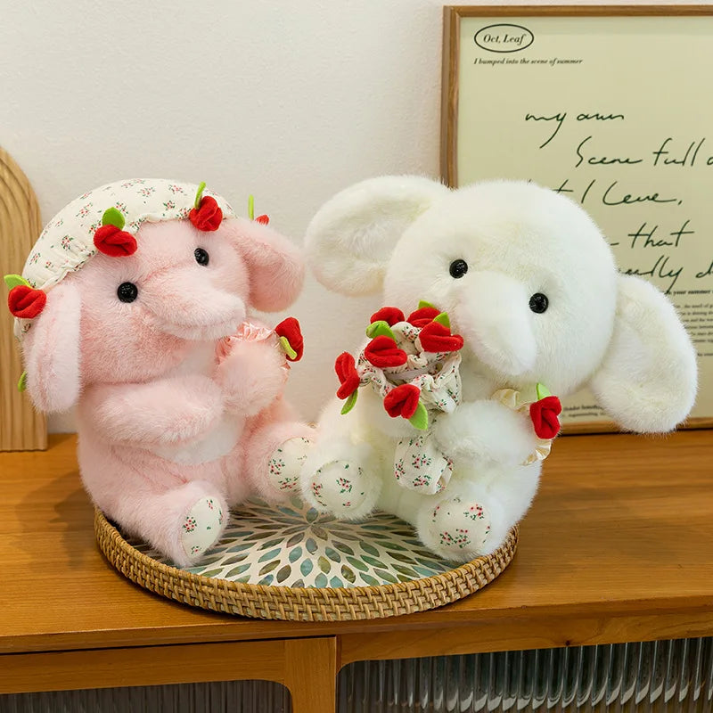Rose-shaped Elephant Pillow Flower Bouquet Hat Transformable Plush