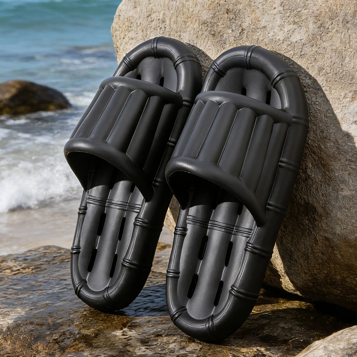Men's Non-slip Bathroom Slippers Quick Drying Water Draining Shower Zpaxo black 36-37