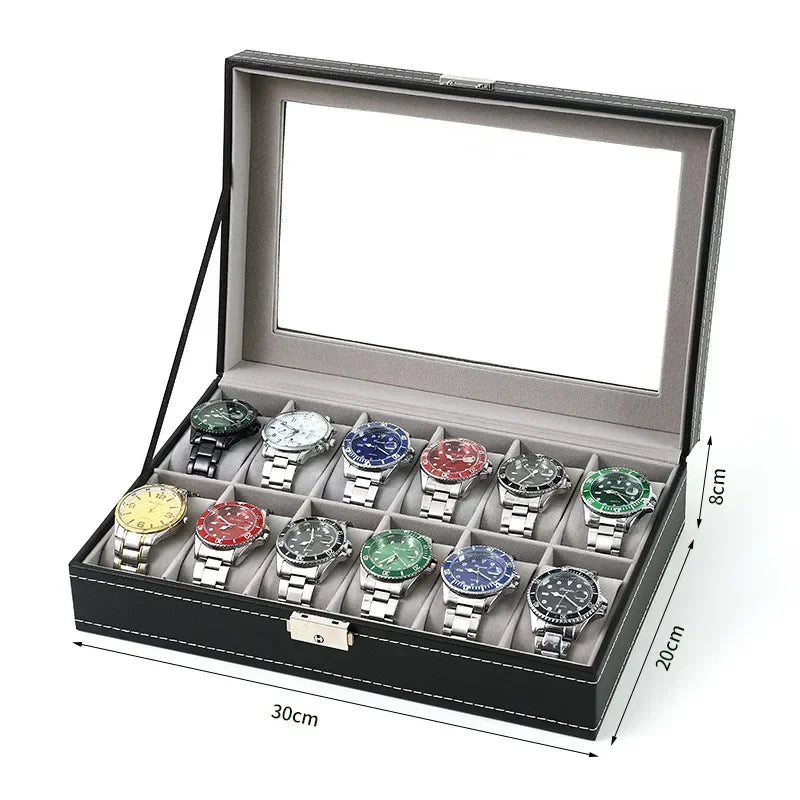 PU Leather Watch Box Organizer – 2 to 12 Grid Display Case Watch Display Box Zpaxo 12 slots gray