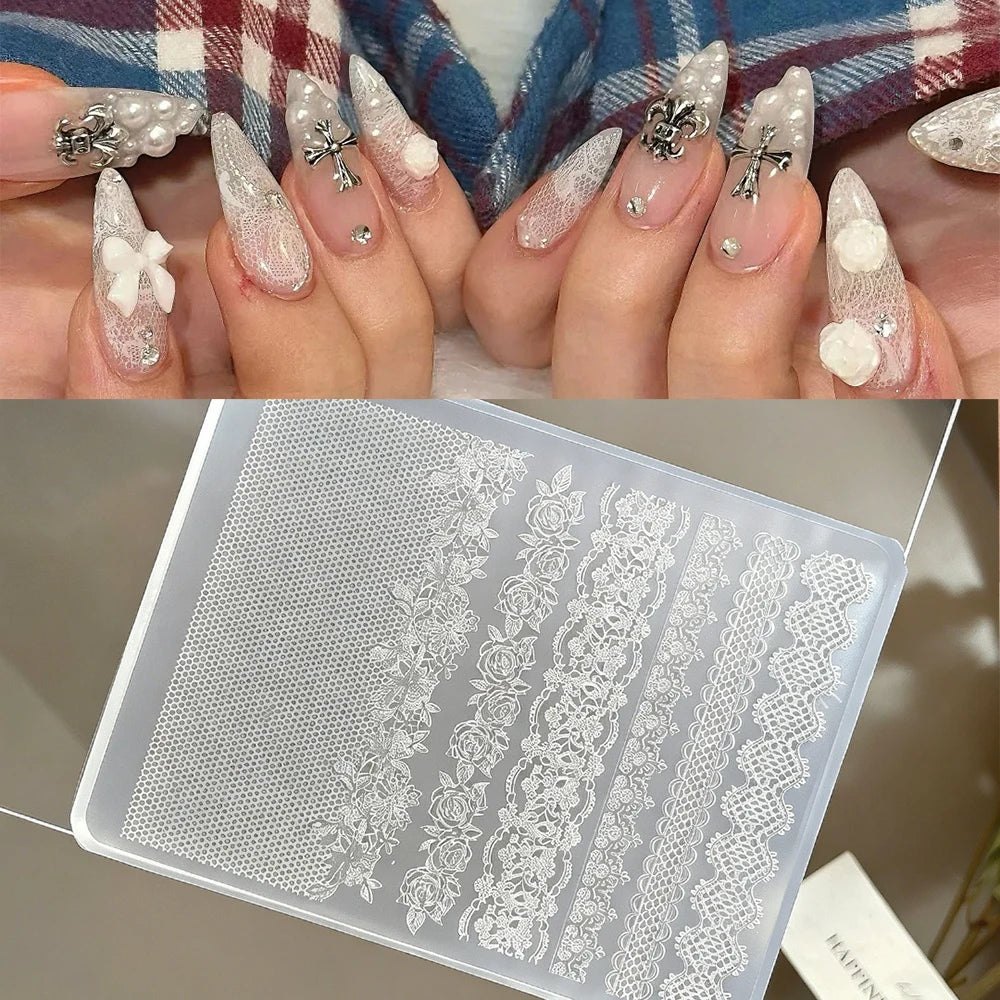 Lace Silicone Mold Nail Art Ultra-thin 3D French Rose Lattice Pattern Zpaxo