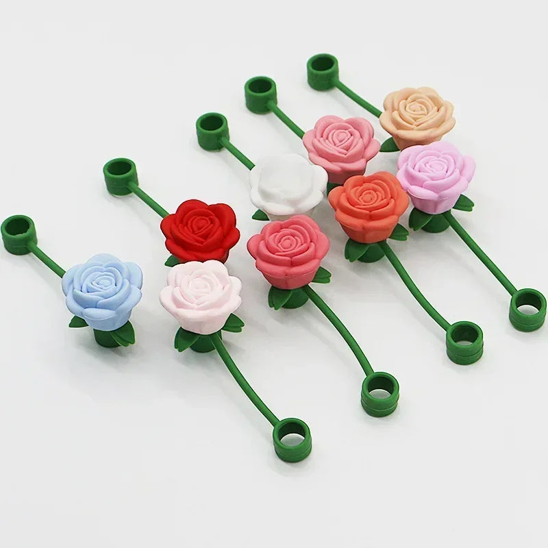 Rose Flower Silicone Straw Cap 9-10mm | Dustproof Plug Cover Straw Cap Accessory Zpaxo