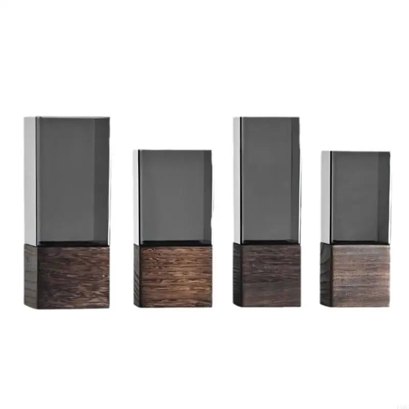Artistic Acrylic Vases Wooden Base Square Cylindrical Flower Rustics