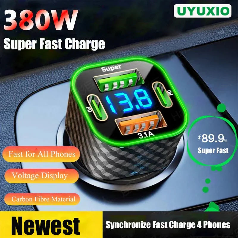 UYUXIO USB C Car Phone Charger Dual PD 1 Voltage Display Fast Charge