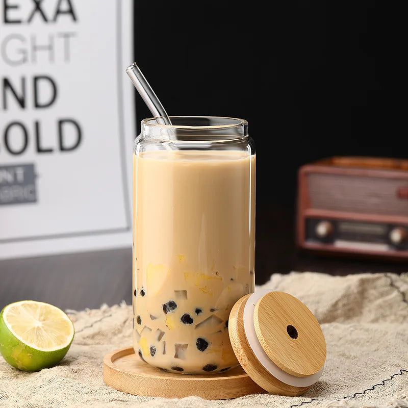 550ml High Temperature Resistant Straw Cup with Lid, Glass High Borosilicate Heat-resistant Glass Cup, Milk Tea Coffee Cola Cup Zpaxo