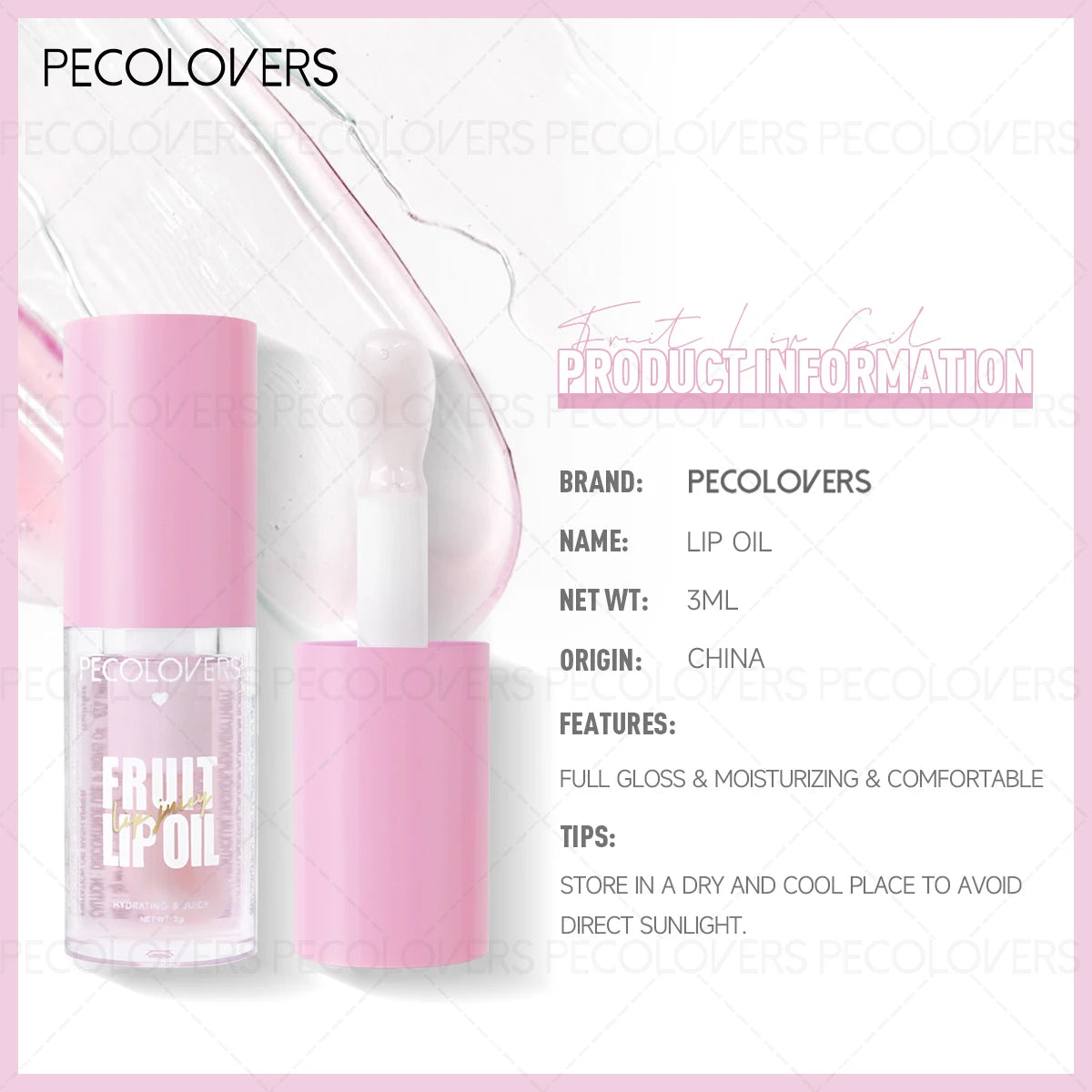 1PC Lip Oil with Big Brush Head Moisturizing Relieves Dry Lip Gloss Strawberry Peach Liquid Lipstick Lip Hydrating Lip Care Zpaxo