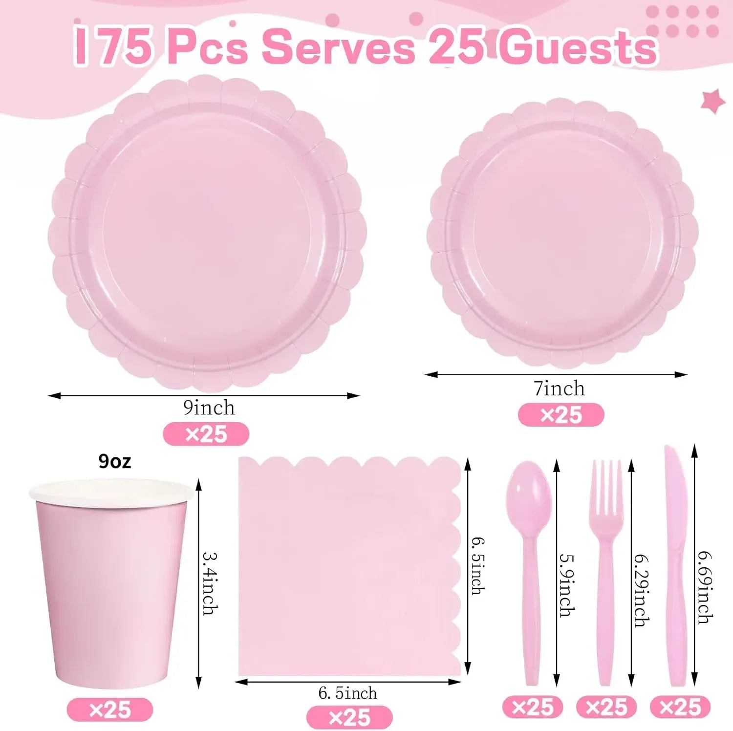 2025 New 175 PCS Lace Disposable Paper Plate Paper Cup Party Supplies Set Disposable Dining Plate for 25 People Zpaxo Pink