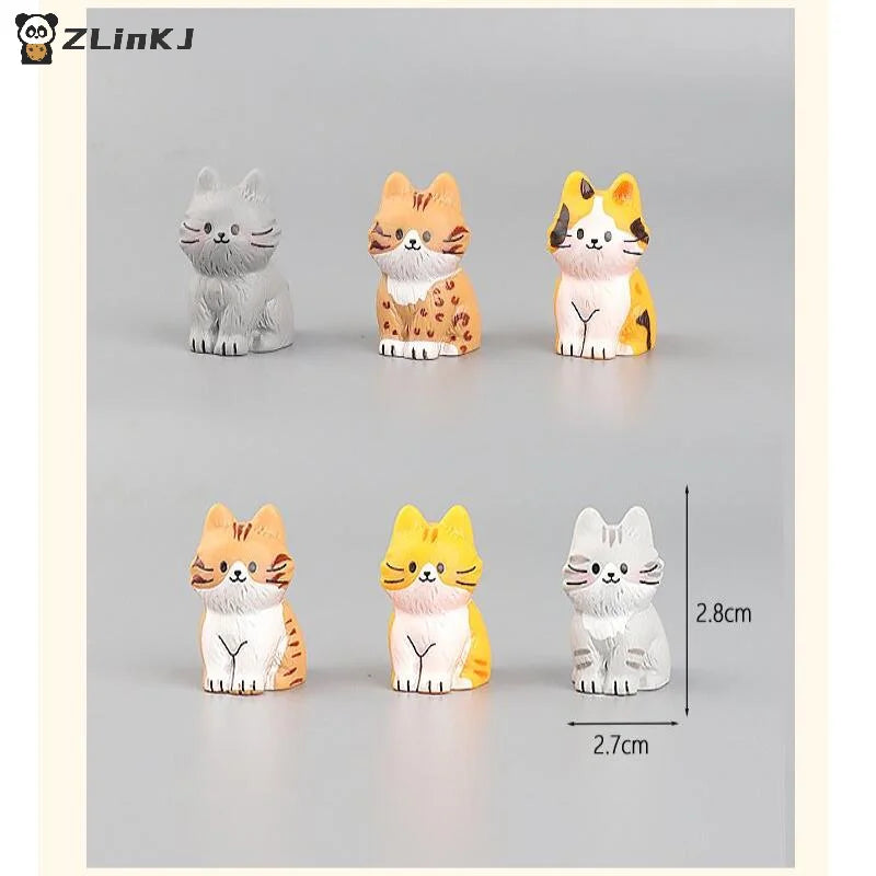 ▶6Pcs Resin Cute Cat Figurines Hand Painted Tiny Kitten Models Craft For Fairy Garden DIY Micro Landscape Decor Accessorie Zpaxo