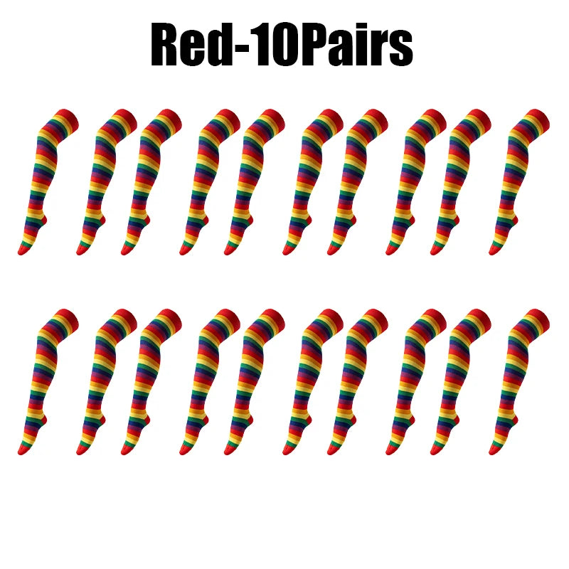 Women's Rainbow Stripe Thigh Socks Length Party Holiday Performance