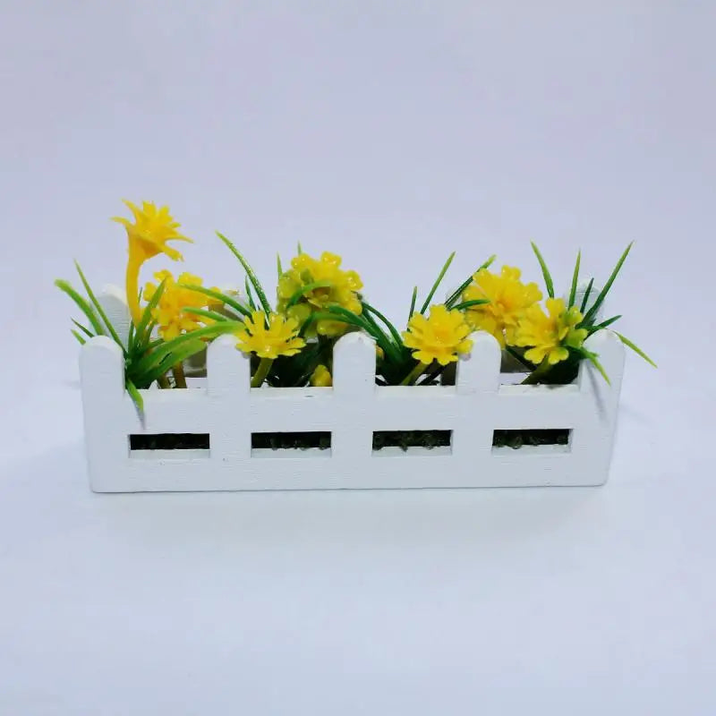 ▶1/12 Dollhouse Simulation Flower Potted Model Mini Garden Decoration Dolls House Micro Landscape Ornament Zpaxo Yellow