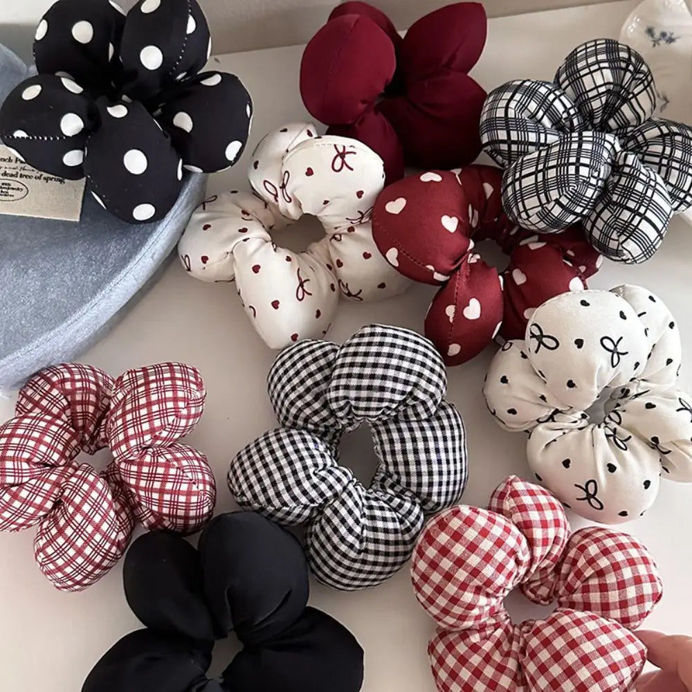 Cute Filled Cotton Flower Scrunchie Oversized Elastic Plaid Hair Zpaxo