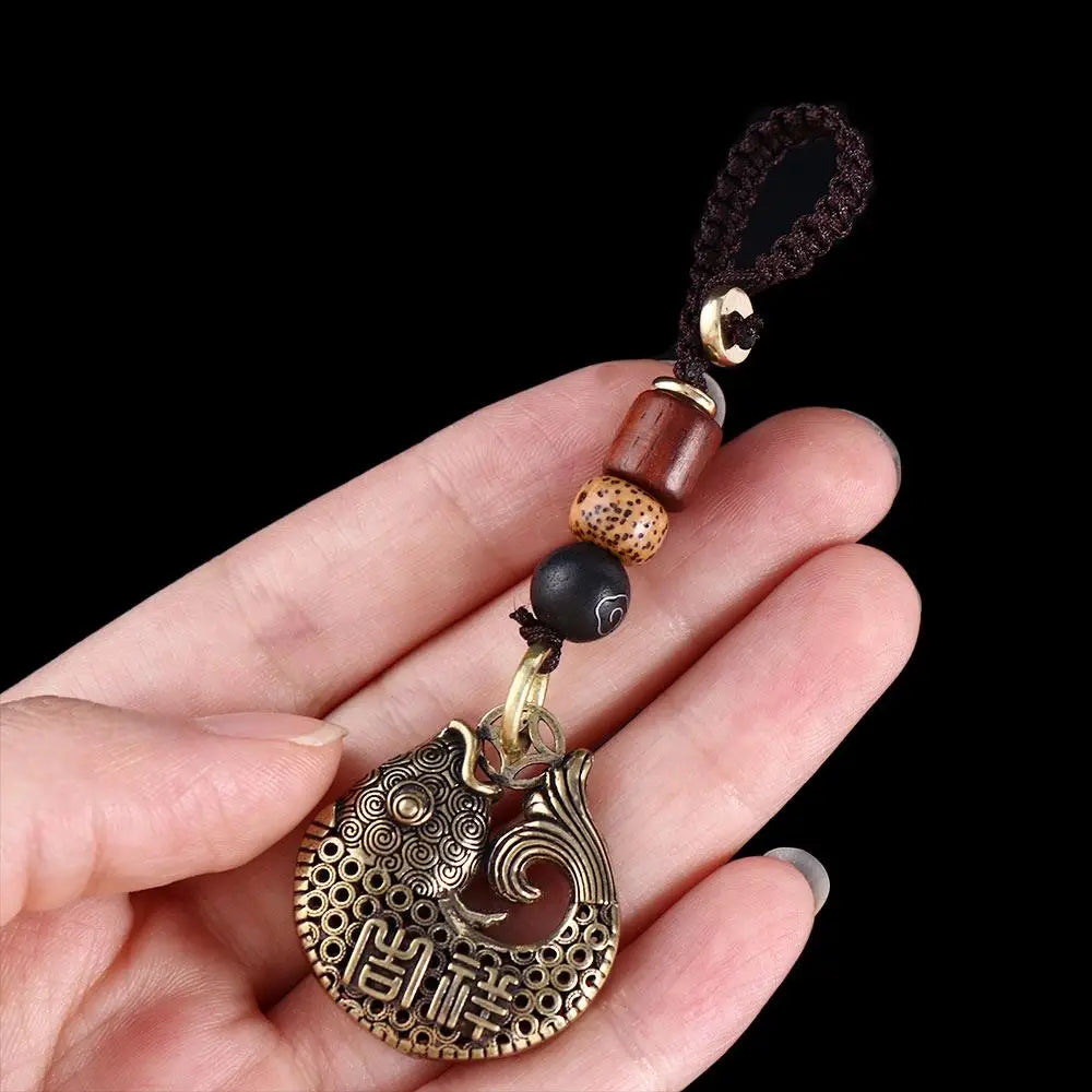 Lanyard Pendants Lucky Rope for Safely Wealth Brass Keychain Tibetan Buddhism Car Key Chain Lucky Fish Keyfob Brass Key Rings Zpaxo