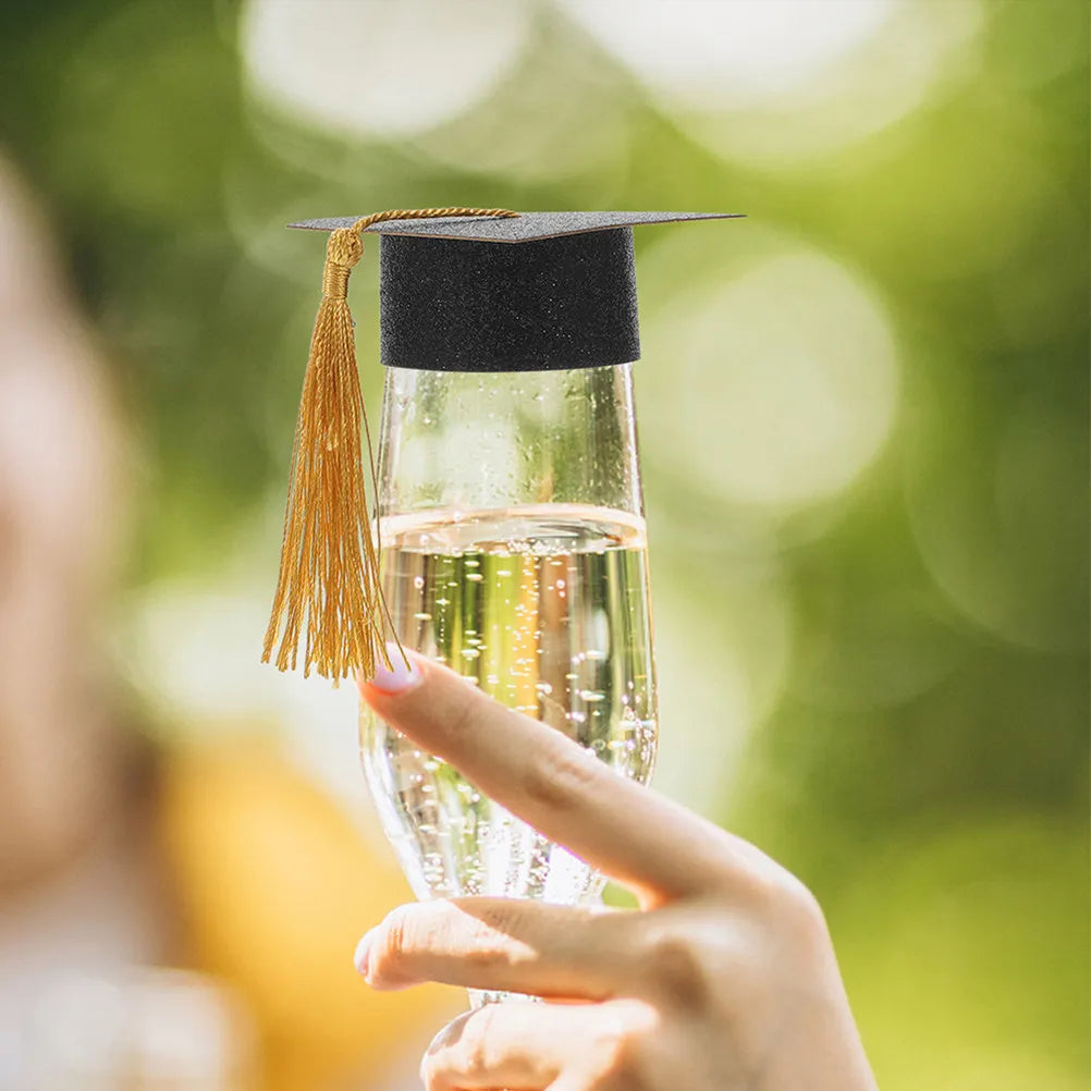 Stylish Graduation Hat Goblet Covers Tassel Mini Wine Toppers Home