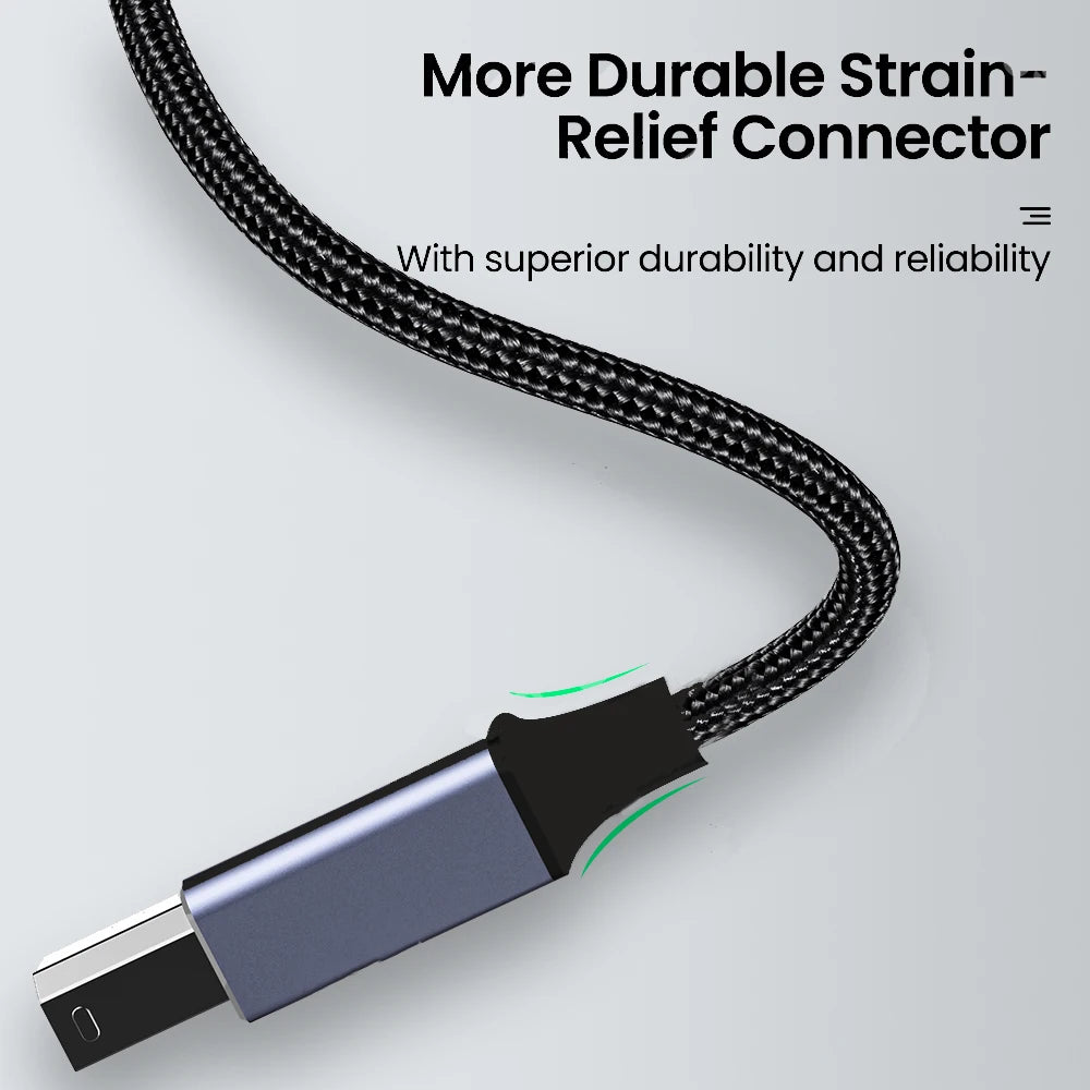 USB Printer Braided Cable Type C to USB B 2.0 Male Scanner Cord High Speed Printer Scanner For HP Canon Dell Epson MacBook Xerox Zpaxo