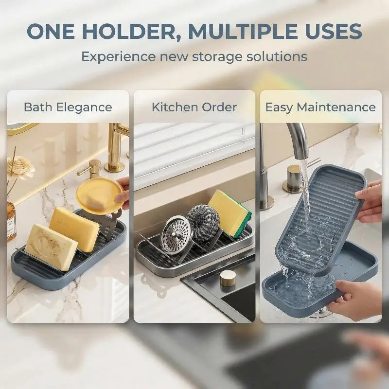 Stainless Steel Soap Dish Ceramic Self Draining Tray Bathroom Storage Zpaxo