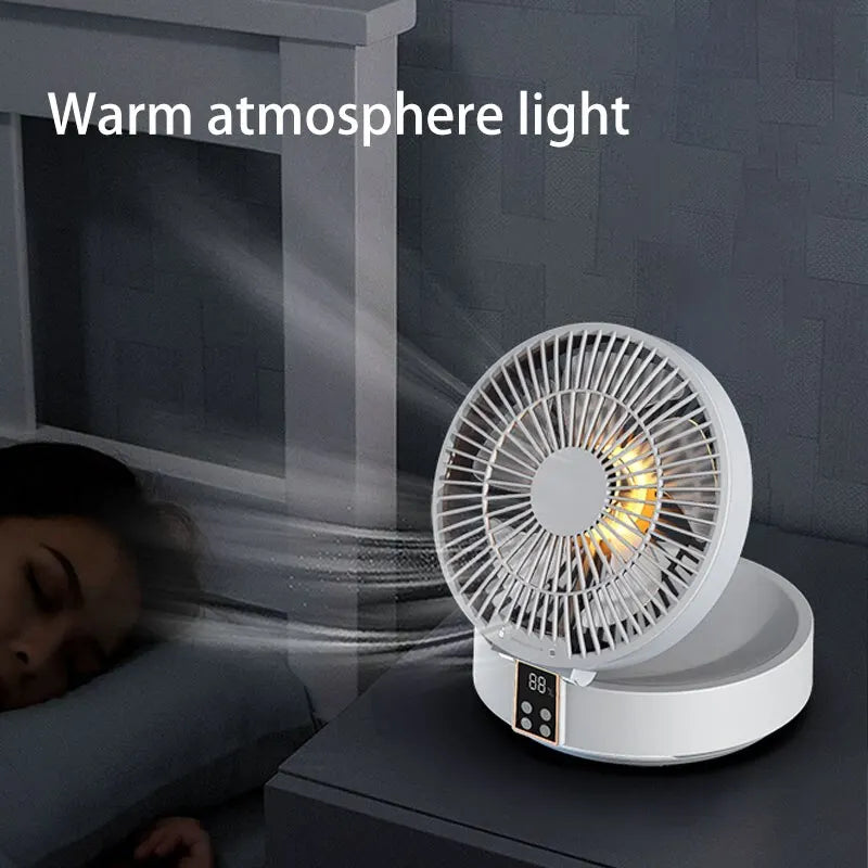Fan With Remote Control Portable Wall-Hanging Rechargeable Usb Electric Folding Fan Nightlight Air Cooler Household Zpaxo