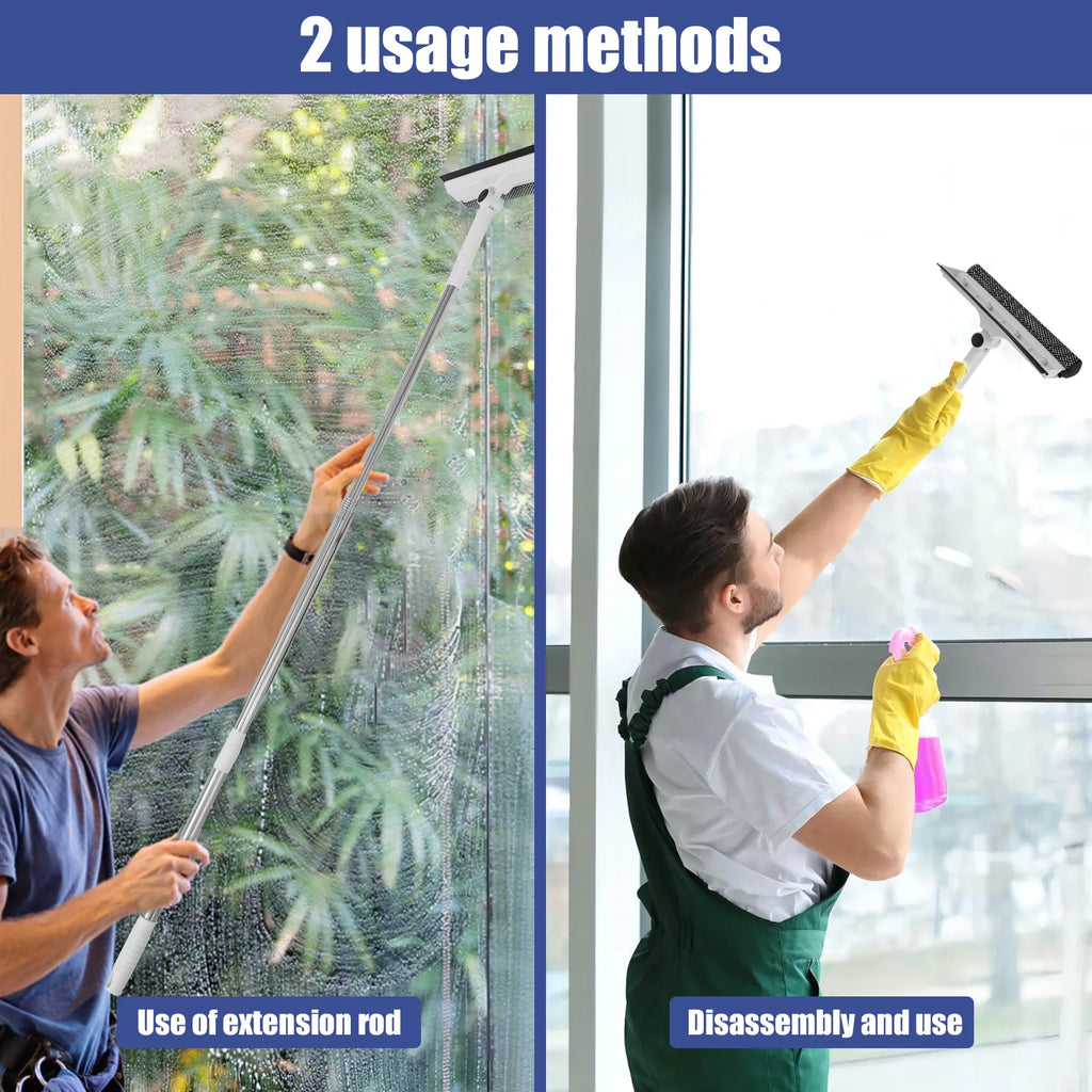 53 Inch Window Cleaner 2-in-1 Sponge Squeegee & Scrubber 180-Degree Rotatable Window with Extendable Outdoor For Glass Mirror Zpaxo