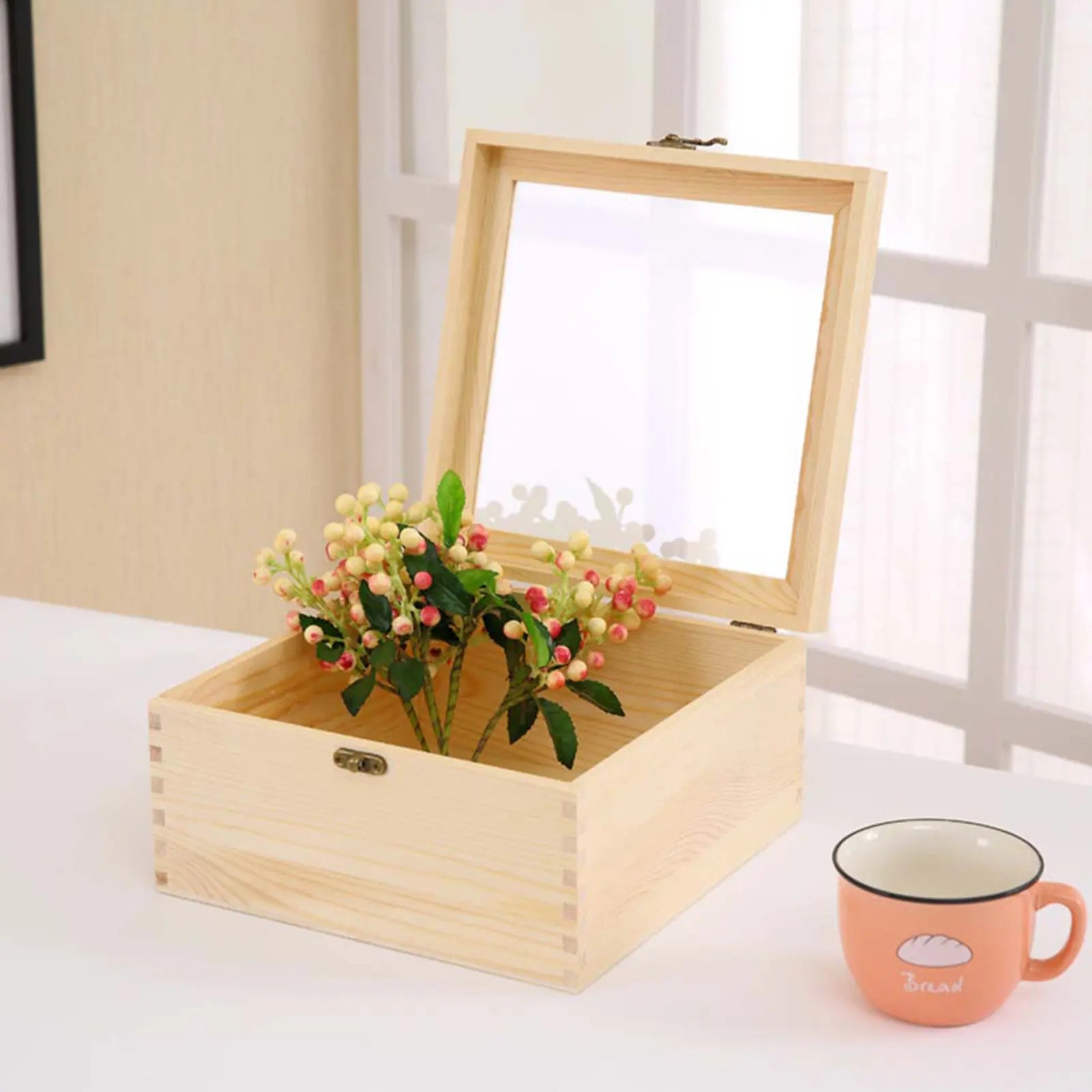Sturdy Eco Friendly Wooden Storage Box Clear Glass Lid Classy