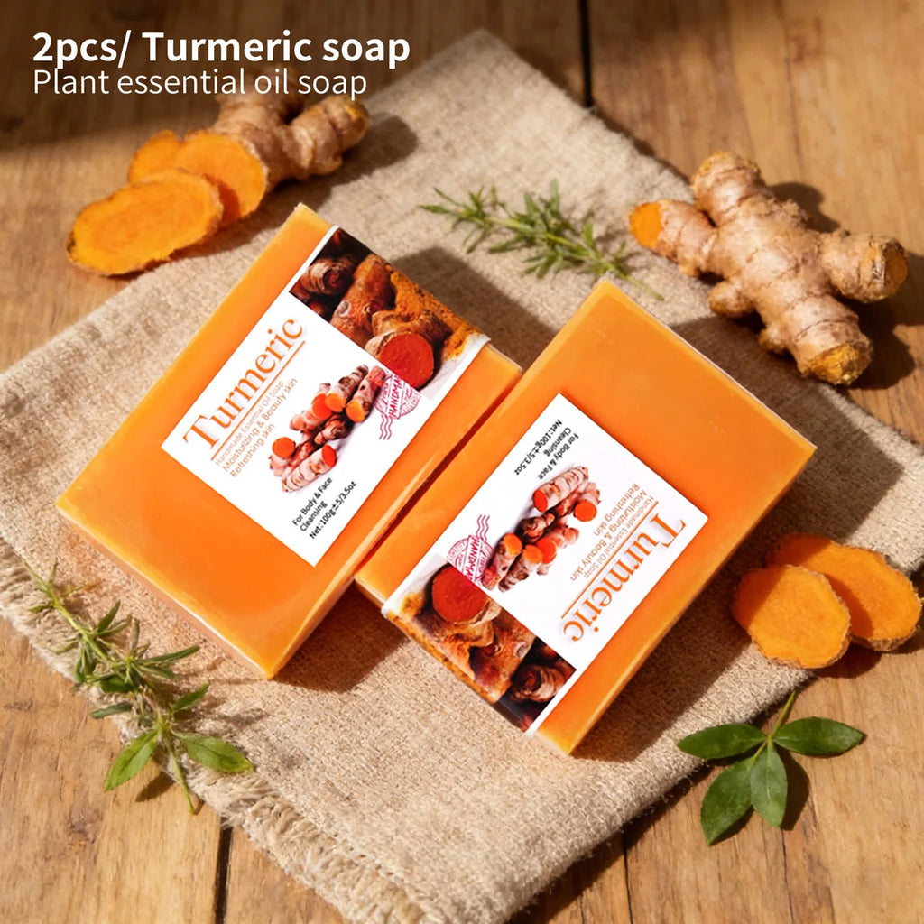 2Pcs 100% Natural Organic Tumeric Skin Whitening Anti Acne Handmade Skin Care Face Body Turmeric Bar Soap Zpaxo