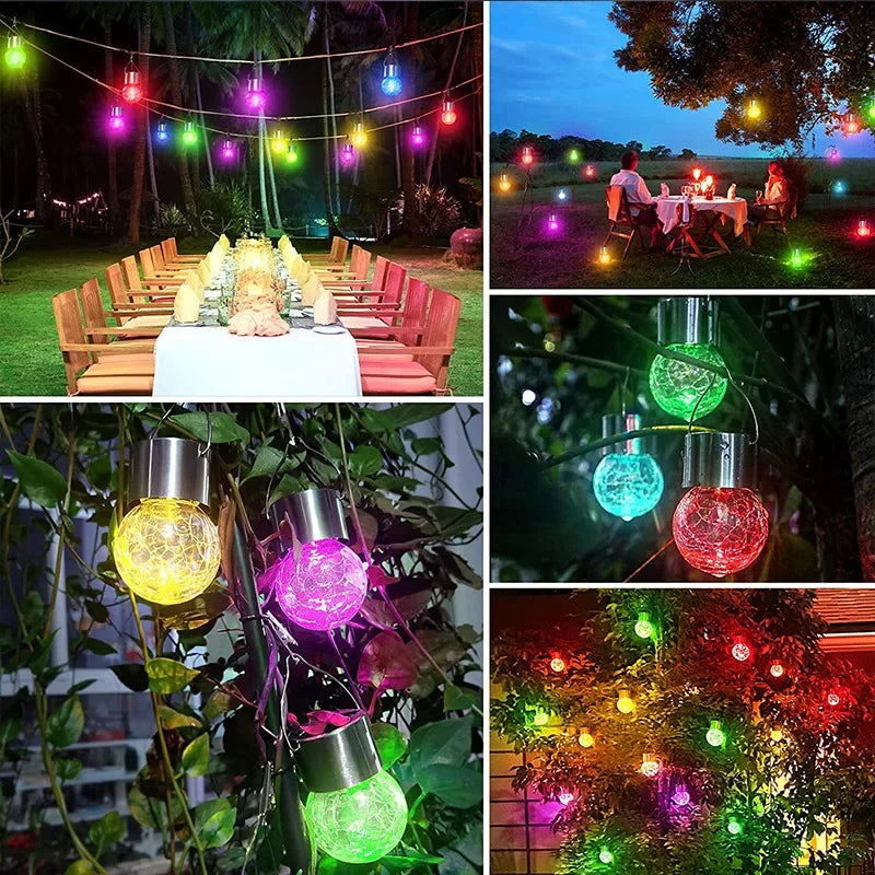 Solar Hanging Lamps Outdoor Waterproof Crackled Glass Christmas Zpaxo
