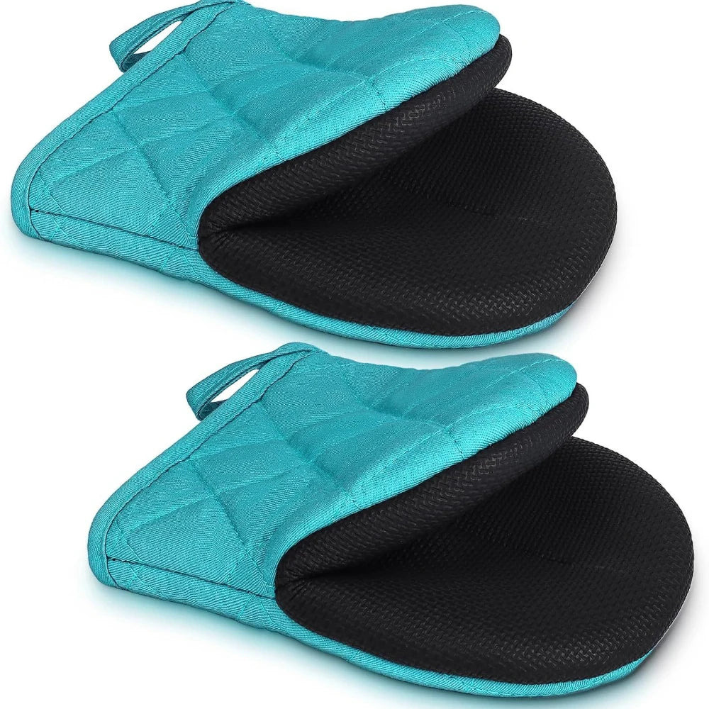 1 Pair Kitchen Oven Gloves High Heat Resistant Short Oven Mitts with Non-Slip Grip Surfaces and Hanging for BBQ Baking Cooking Zpaxo Blue