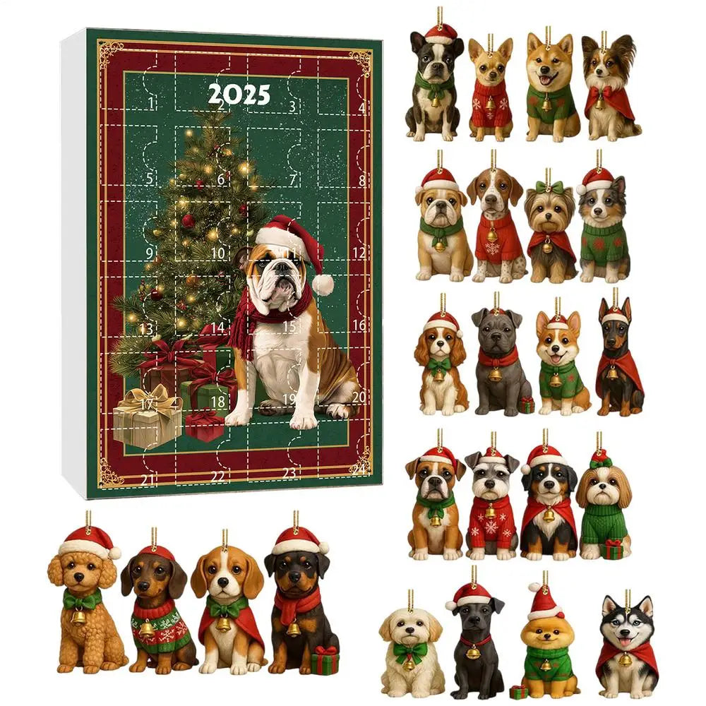 Dog Advent Calendar 24 Days Countdown 2D Acrylic Christmas Ornaments