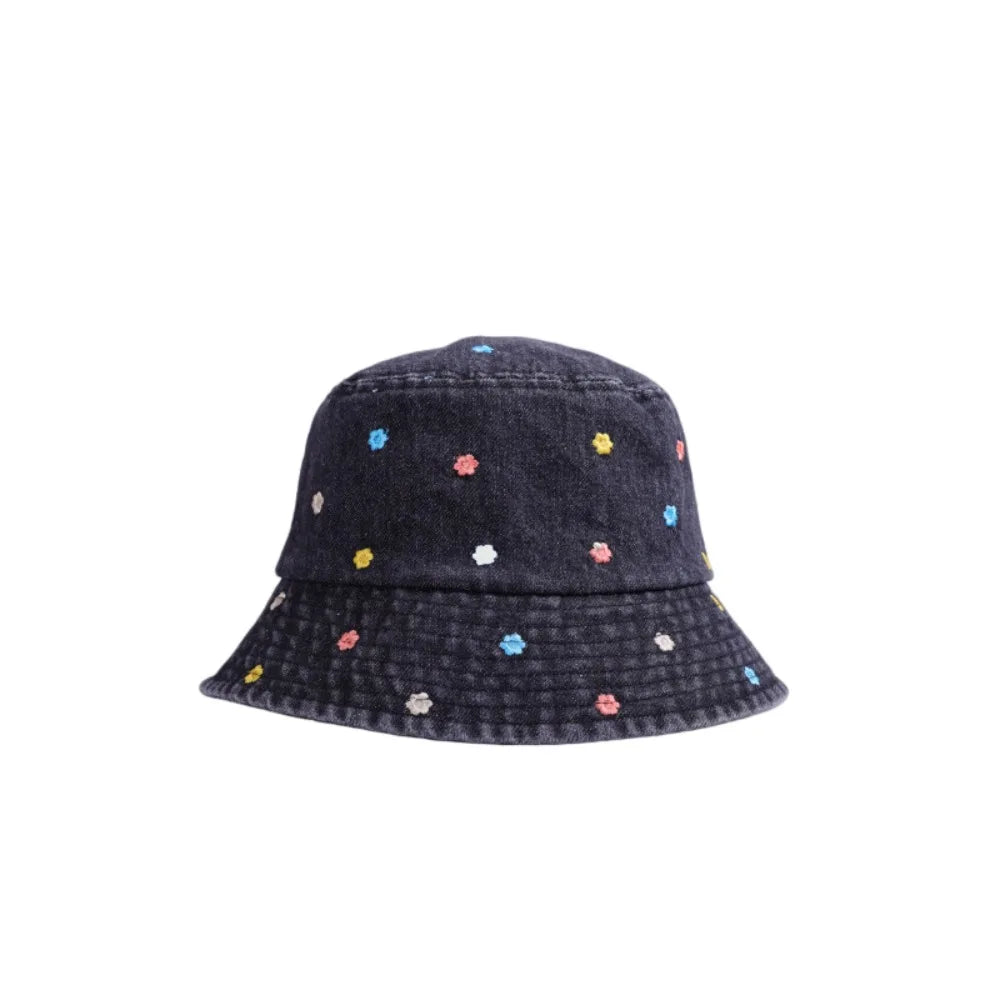 New Sun Protection Flower Embroidery Cowboy Hat Windproof Retro Big Brim Sun Hat All-match Sun Cap Spring Zpaxo Black