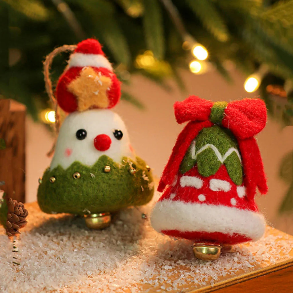 Wool Felt Christmas Bell Ornaments – Santa & Snowman Pendants