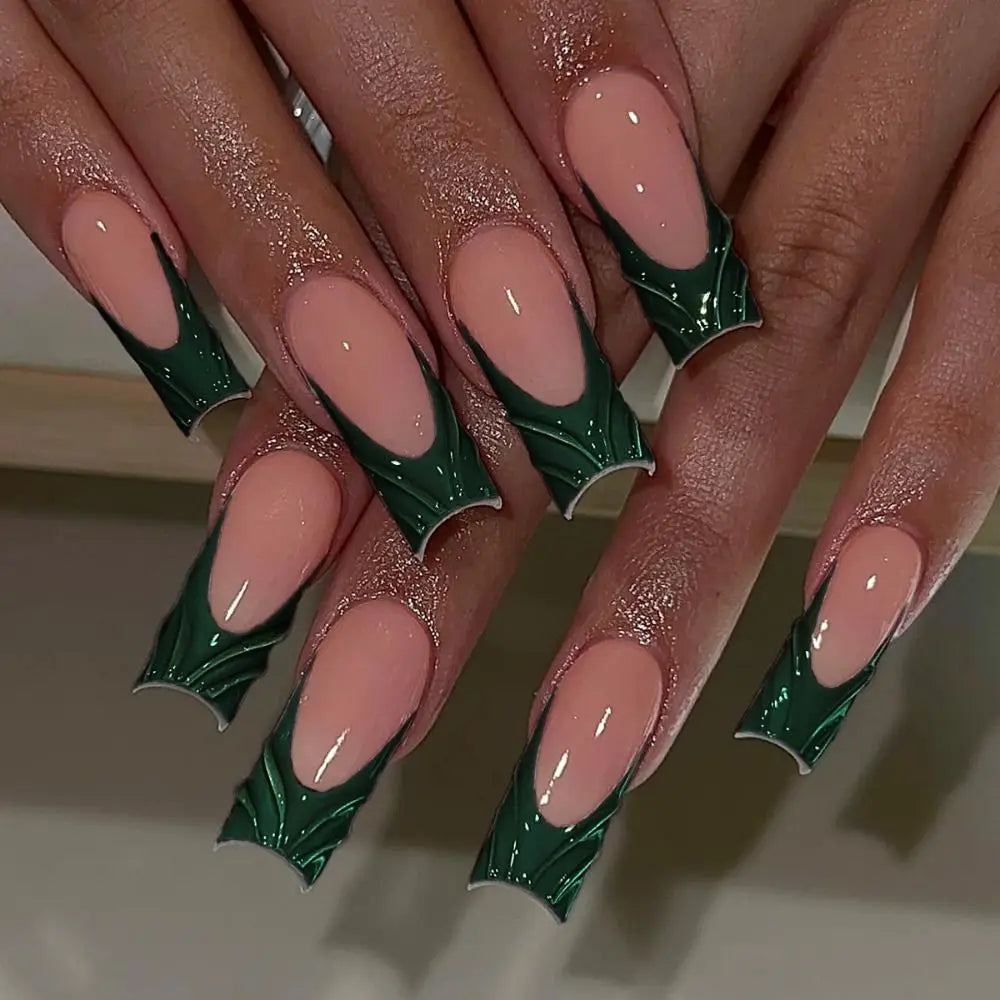 Manicure Long Almond Ballerina False Nails Flowers Glitter French Zpaxo DIY26