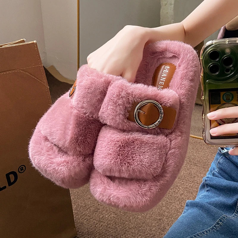 Women Slippers Thick Bottom Double Slippers Autumn/Winter New Style Korean Shoes Women Soft Bottom Cotton Home Slides Women Zpaxo