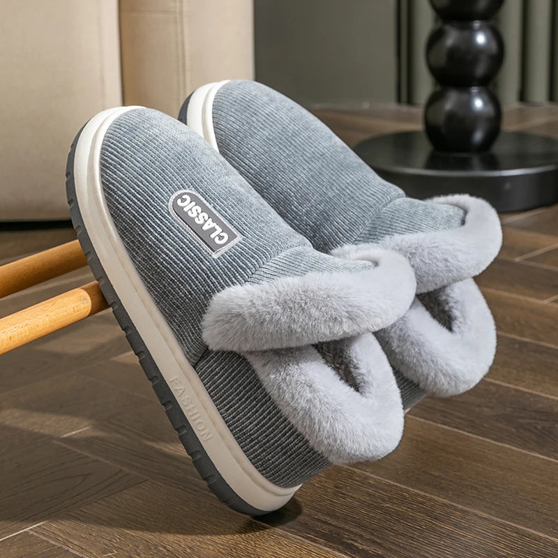 High-top Men's Winter Cotton Slippers Non-slip Warm Plush Fleece