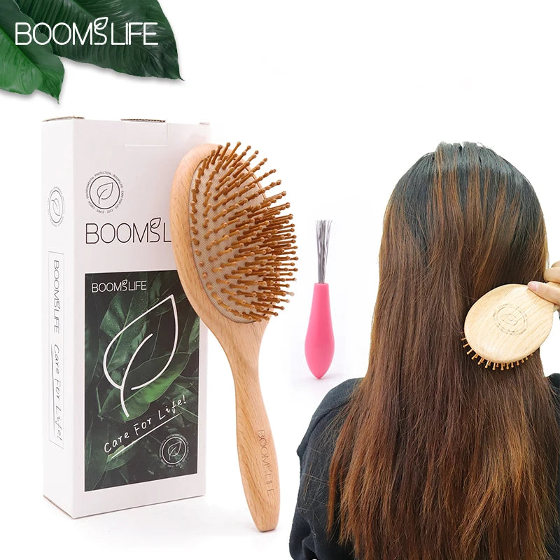 BOOMSLIFE Hair Brush Women Wide Tooth Hair Combs Healthy Paddle Cushion Massage Hairbrush Wooden Comb Hair Care Accessories Zpaxo
