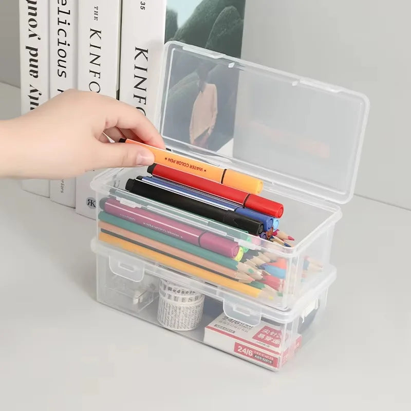 1- Clear Storage Pencil Box Large Capacity Plastic Organizer Boxes