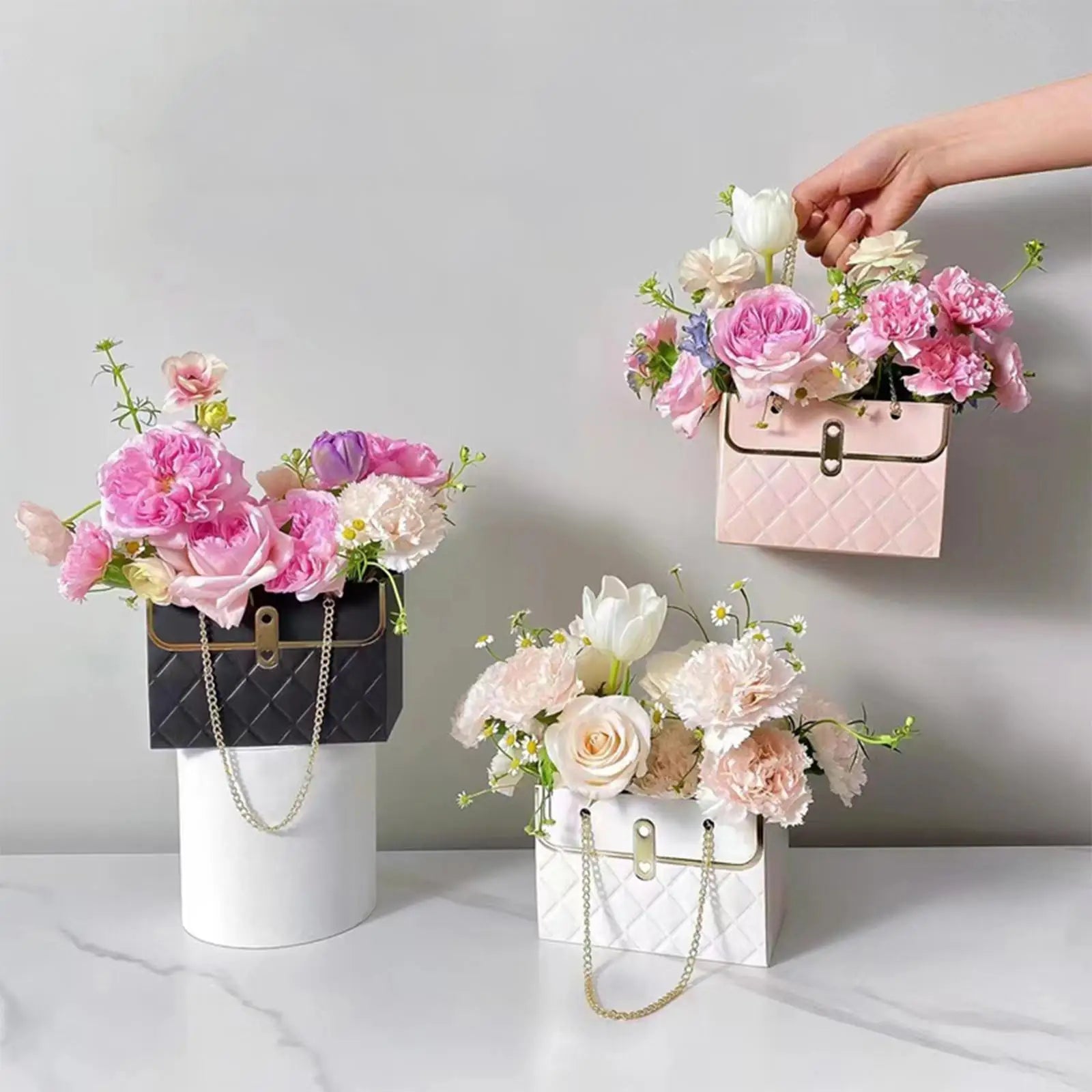 Paper Bouquet Packaging Box Decorative Handle Wrapping Bag Portable Zpaxo