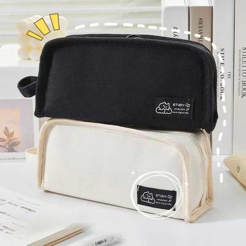 Minimalist Solid-color Canvas Pencil Case Large-capacity Stationery Zpaxo