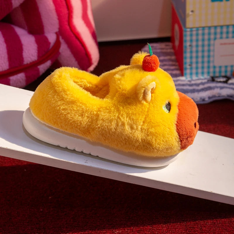 SHAJI Cartoon Unisex Capybara Plush Fluffy Slippers EVA Thick