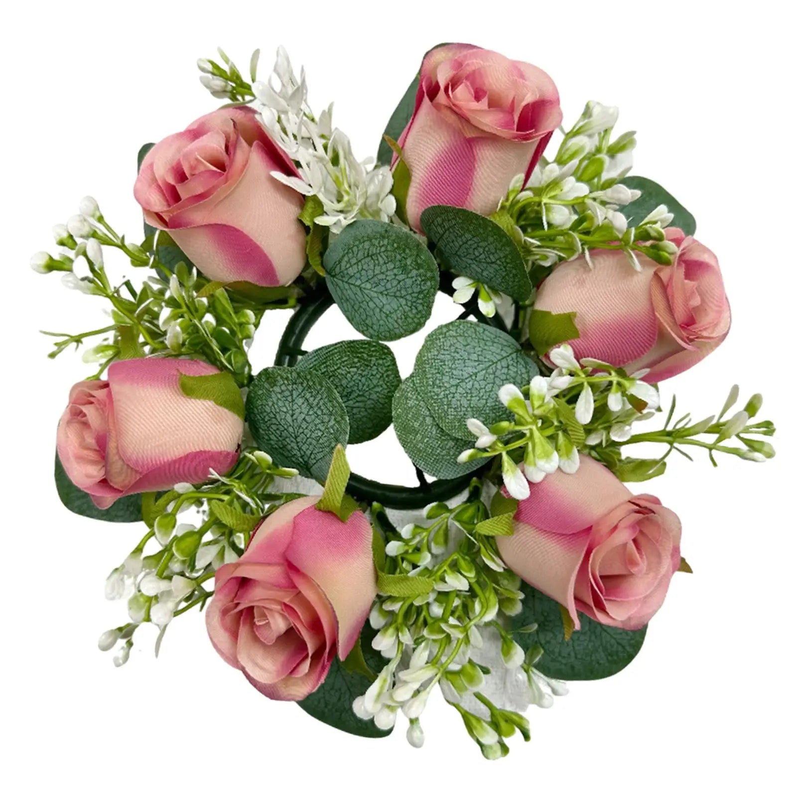 Artificial Flower Candle Ring Wreath | Pillar Candle Holder Floral Candle Ring Zpaxo Bean Paste Color