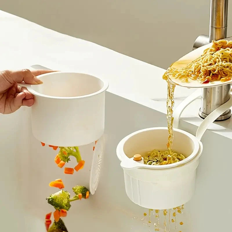 One-Touch Press Drain Basket, Removable Sink Strainer, Kitchen Bathroom Filter Holder for Food Residue Sponge Soap Storage Zpaxo