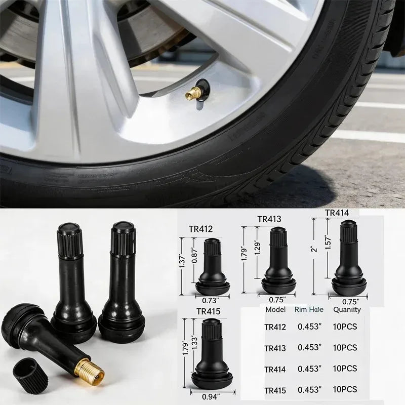 Snap-In Tubeless Tire Valve Stems TR412 TR413 TR414 TR415 4/8/24pk