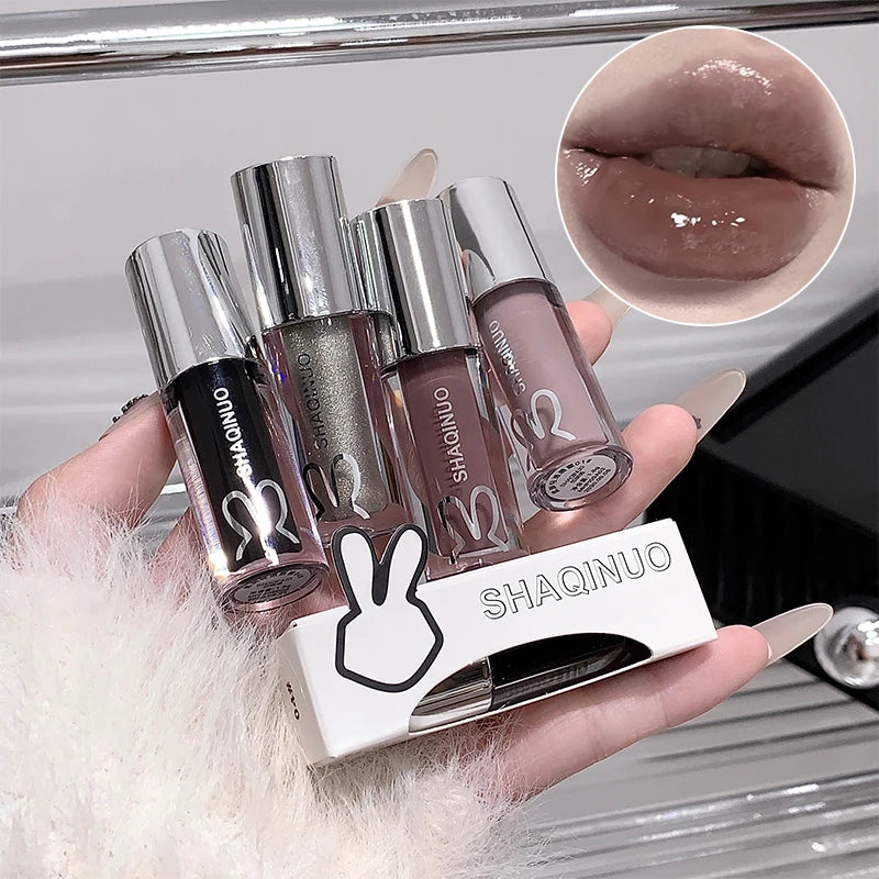 Water Light Mirror Moisturizing Lip Gloss Punk Black Silver Fine Flash Low Saturation Lip Glaze Long-lasting Nude Lip Makeup Zpaxo