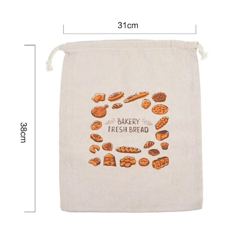 Linen Bread Bags Reusable Drawstring Large Washable Storage Food Accessories Home Unbleached Kitchen Organizer Zpaxo