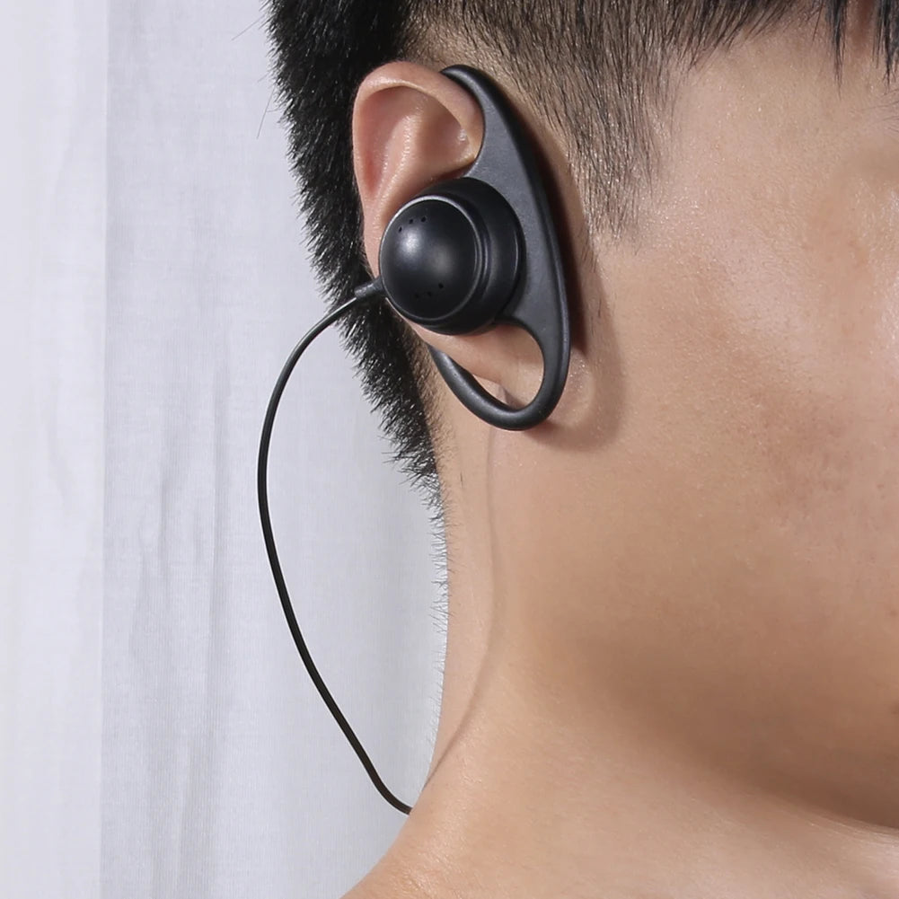 2Pin D-shape Earpiece Headset PTT Mic Earhook Earphone Baofeng Two