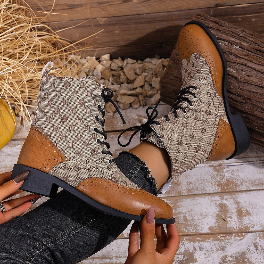 Winter Autumn Women Ankle Boots Open Toe Large Size Retro Boots Women Lace Up Comfortable Shoes Women Outdoor Comfortable Shoes Zpaxo Brown national style 37