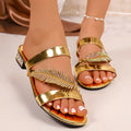 2026 Women Sandals Series Diamond Decor Mid Heel Fashion Solid Round Zpaxo Gold 40