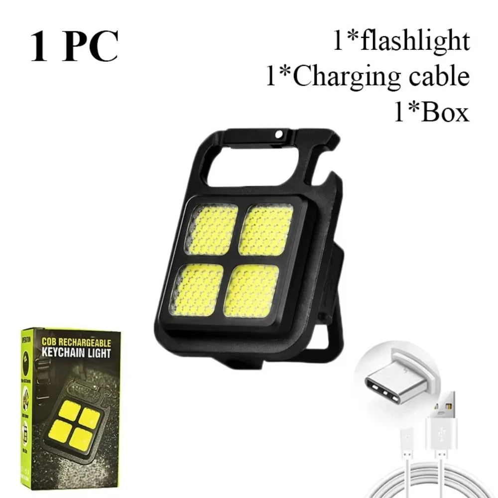 Mini COB LED Keychain Flashlight – USB-C Rechargeable Torch