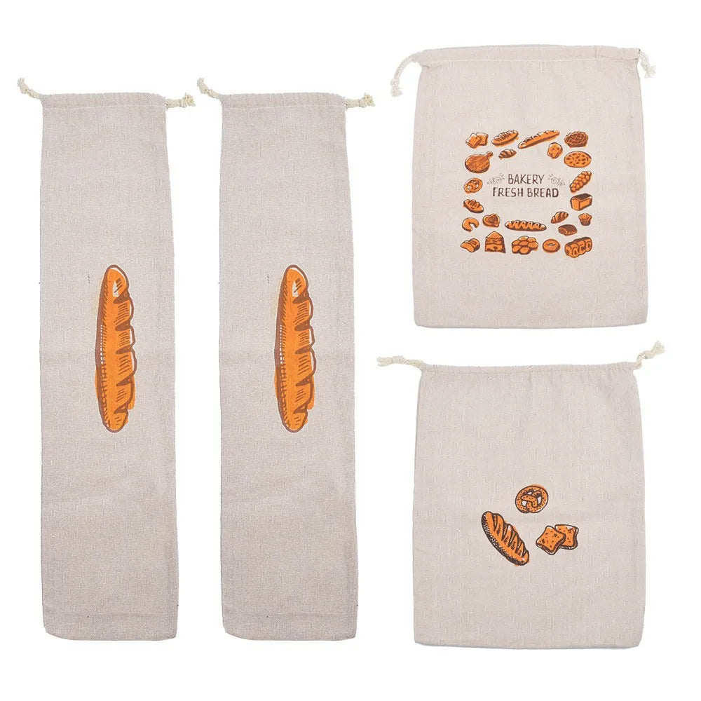 Linen Bread Bags Reusable Drawstring Large Washable Storage Food Accessories Home Unbleached Kitchen Organizer Zpaxo 4pcs-set
