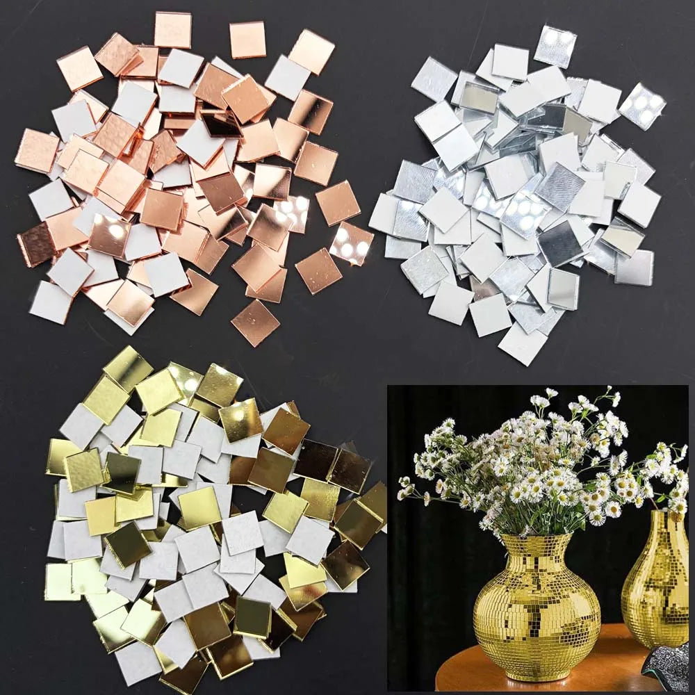 100-Pack Golden Mirror Mosaic Glass Tiles – DIY Craft Kit Mosaic Craft Tiles Zpaxo