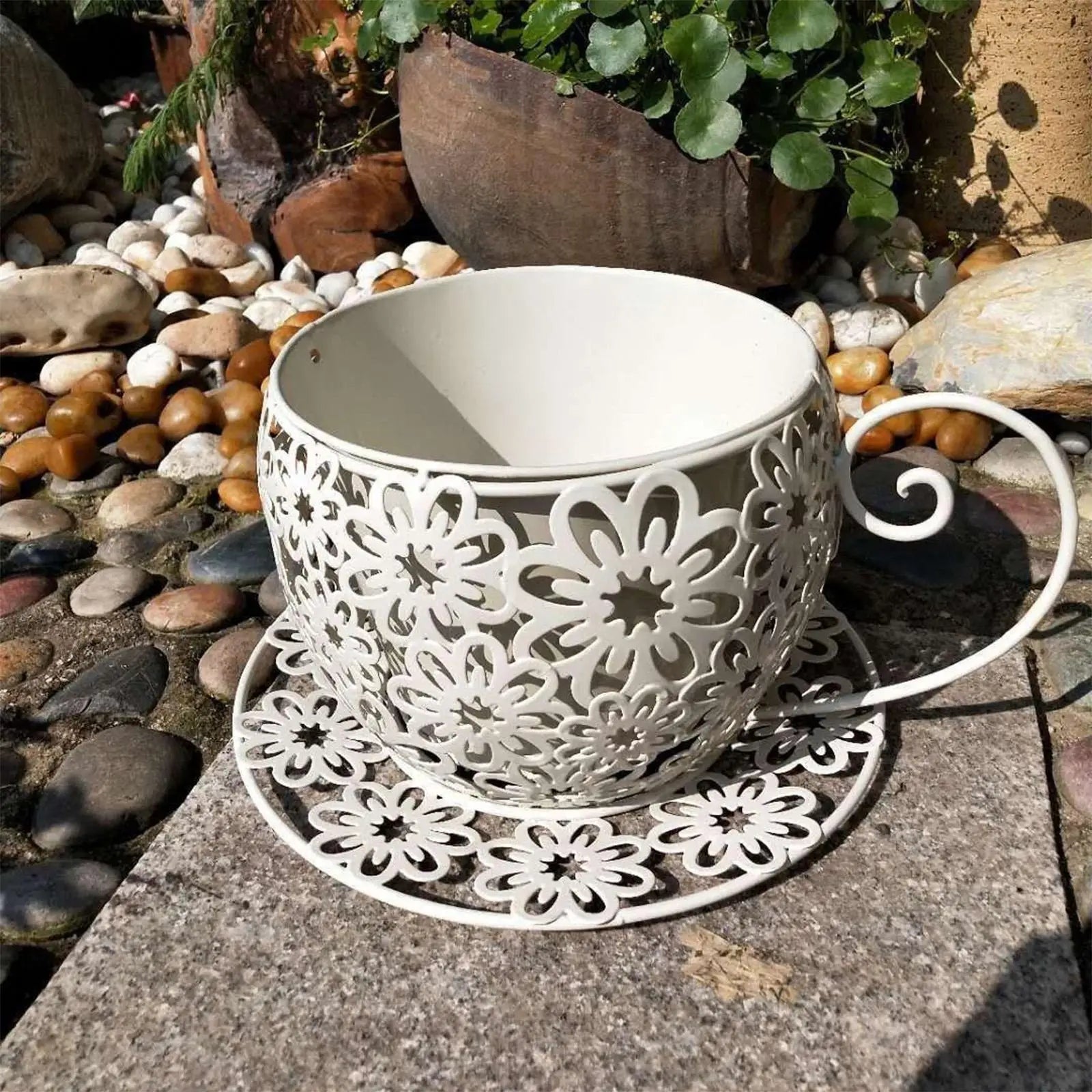 Funny Planter Iron Retro Hollow Teacup Yard Decor Large Garden Pots